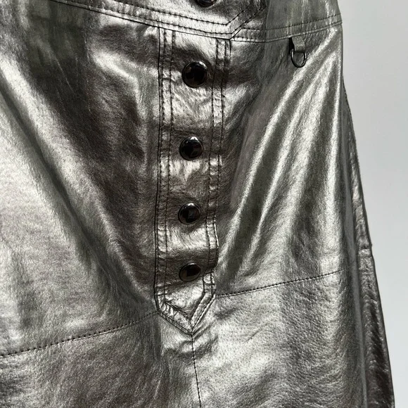 Zara Silver Button-Front Leather Pencil Skirt - Picture 4 of 8